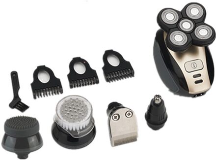 5 In 1 4D Mannen Oplaadbare Bald Head Elektrische Scheerapparaat 5 Scheerhoofden Baard Neus Oorhaar Trimmer Scheermes clipper Facial Brush