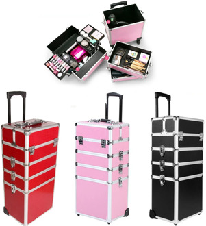5 in 1 Aluminium Makeup Trolley Cosmetic Case Large Storage Box Makeup Nail Art Beauty Cosmetic Vanity Case Pull Box