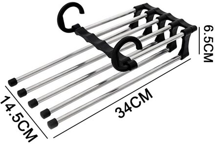 5 In 1 Broek Rack Closet Organizer Kleerhangers Planken Rvs Garderobe Magische Broek Hanger Jas Opslag Rangement zwart-1