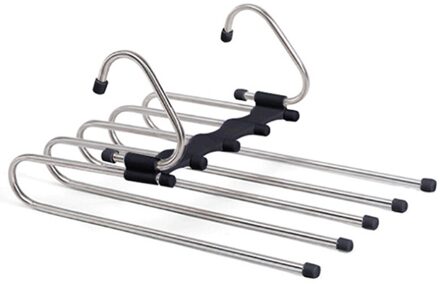 5 In 1 Broek Rack Multifunctionele Planken Rvs Multifunctionele Garderobe Broek Hanger Jas Opslag Organisatie zwart