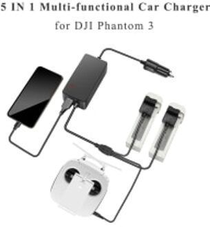 5 In 1 Car Charger Voor Dji Phantom 3 Geavanceerde Professionele Drone Batterij Afstandsbediening Smart Opladen Usb-poort Accessoires