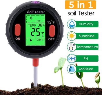 5-In-1 Digitale Bodem Ph Meter Vochtmeter Ph Niveaus Temperatuur Zonlicht Intensiteit Vochtigheid Tester Voor Tuin planten Zaaien