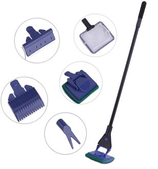 5 In 1 Glas Aquarium Aquarium Glas Borstel Vis Netto Lange Handvat Cleaner Grind Rake Algen Schraper Schoonmaak Tool