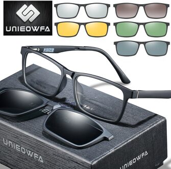 5 In 1 Magneet Clip Op Glazen Frame Mannen Optische Gepolariseerde Magneet Clip Op Zonnebril Mannen Recept Bijziendheid Brillen Frame mannen