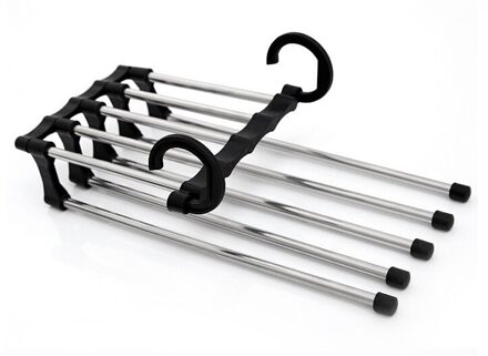 5-In-1 Mode Broek Rack Draagbare Kleerhanger Rvs Multi-Functionele Kledingkast Hanger Closet organizer zwart