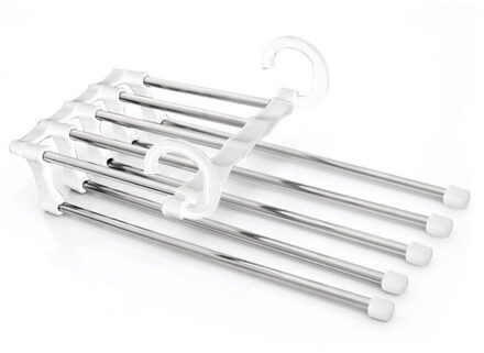 5 In 1 Multi-Functionele Broek Magazijnstelling Verstelbare Broek Tie Opslag Plank Closet Organizer Rvs Kleerhanger wit