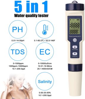 5 In 1 Multi-Parameter Combo Testen Meter Ph/Ec/Tds/Zoutgehalte/Thermometer Digitale Multi-Functie Tester Water Quality Tester