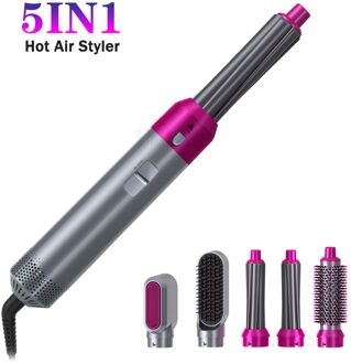 5 In 1 Multifunctionele Föhn Air Kam Föhn Borstel Professionele Stijltang Haar Krultang uk plug / roze