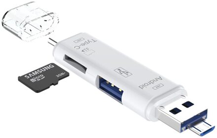 5 In 1 Otg Kaartlezer Type C & Micro Usb Flash Drive High-Speed USB2.0 Universal Otg Tf/Sd-kaart Voor Android Laptop Computer wit