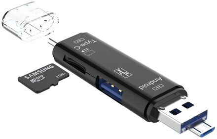 5 In 1 Otg Kaartlezer Type C & Micro Usb Flash Drive High-Speed USB2.0 Universal Otg Tf/Sd-kaart Voor Android Laptop Computer zwart