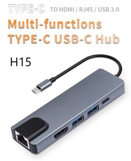 5 In 1 Usb 3.1 Type C Hub Hdmi 4K Usb C Hub Naar Gigabit Ethernet Rj45 Lan Adapter voor Mac Book Pro Thunderbolt 3 USB-C Charger