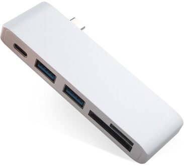 5 in 1 USB-C Adapter met 2 USB 3.0 Poorten Micro SD Memory Reader Type-C USB 3.0 Hub voor Macbook Pro Air A1932/Retina 12 zilver