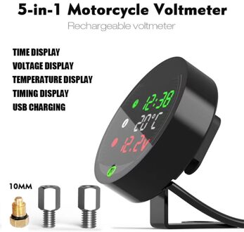 5 In 1 Waterdichte Motorfiets Voltmeter Led Digitale Display Water Temperatuur M4YB