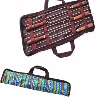 5 in1High Rvs Spiesjes Platte Vlees BBQ Spiesjes Vorken Camping Eettafel Barbecue Tool Set Voor Outdoor Reizen