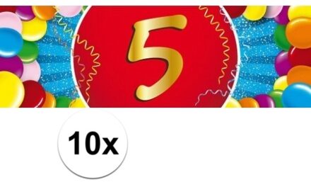 5 jaar leeftijd sticker - 10x - 19 x 6 cm - verjaardag versiering - feestartikelen