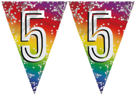 5 jaar verjaardag vlaggenlijn - 3x stuks - versiering vlaggetjes - slinger - 600 cm - kunststof