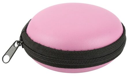 ! 5 Kleuren Draagbare Case Voor Case Hoofdtelefoon Mini Ritssluiting Ronde Opslag Hard Bag Headset Doos Voor Oortelefoon Geval Sd Tf kaarten roze