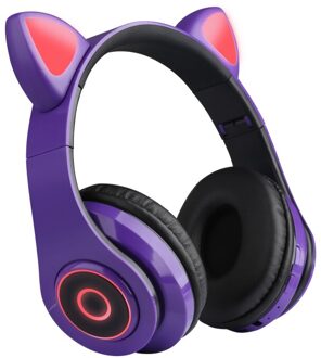 5 Kleuren Led Lichten Cat Ear Noise Cancelling Hoofdtelefoon Bluetooth 5.0 Jongeren Kids Bedrade Headset 3.5Mm Plug Met mic Paars