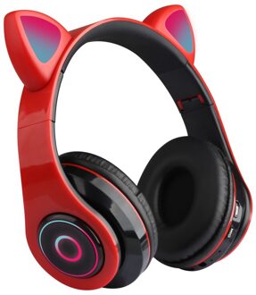 5 Kleuren Led Lichten Cat Ear Noise Cancelling Hoofdtelefoon Bluetooth 5.0 Jongeren Kids Bedrade Headset 3.5Mm Plug Met mic Rood