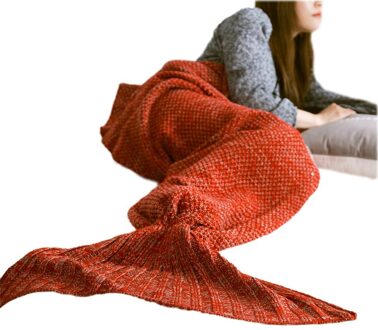 5 Kleuren Mermaid Tail Deken Lady Soft Handgemaakte Slaapzak Modieuze Gebreide Deken Fishtail Slapen Spreien Breen / 80x180cm