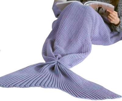 5 Kleuren Mermaid Tail Deken Lady Soft Handgemaakte Slaapzak Modieuze Gebreide Deken Fishtail Slapen Spreien Paars