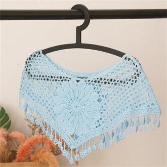 5 kleuren Stijl vrouwen Zoete Snoep Kleuren Hollow Gehaakte Kant Kwasten Knit Brede Kraag Cape Sjaal lucht blauw