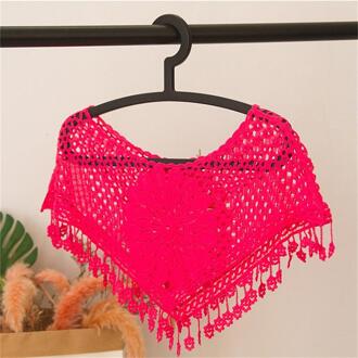 5 kleuren Stijl vrouwen Zoete Snoep Kleuren Hollow Gehaakte Kant Kwasten Knit Brede Kraag Cape Sjaal roos rood