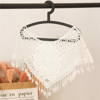 5 kleuren Stijl vrouwen Zoete Snoep Kleuren Hollow Gehaakte Kant Kwasten Knit Brede Kraag Cape Sjaal wit