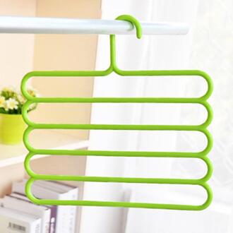 5 Lagen Anti Slip Magictrousers Hanger Multifunctionele Pp Broek Kast Riem Houder Rack S-Type Badkamer Ruimte Besparen groen