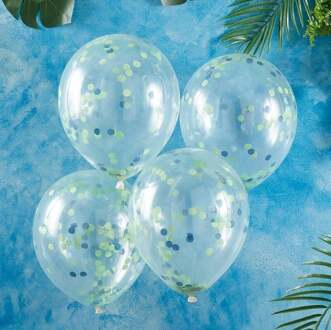 5 latex doorzichtige groene confetti ballonnen - Roarsome - Ginger Ray