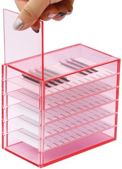 5 Layers Eyelash Storage Container Box Transparent Pink Lash Display Case With Acrylic Lash Palette Holder For Grafting Building