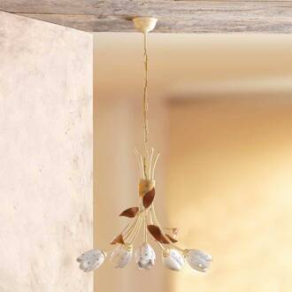 5-lichts bloemvormige hanglamp TULIPANO crème, wit, bruin