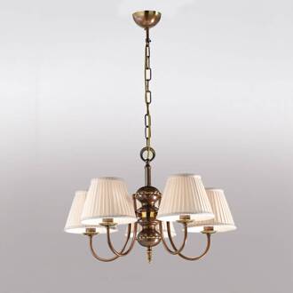 5-lichts hanglamp Classic ivoor, oud-messing