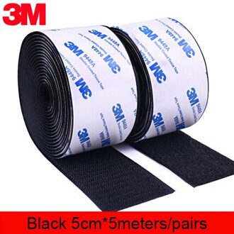 5 M/pairs 16/20/25/30/38/50Mm Klittenbandsluitingen Lijm 3M Lijm Sterke zelfklevende Sluiting Tape Nylon Haken En Lussen Sticker Magic Diy 50mm zwart 500cm