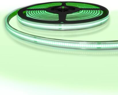 5 meter gekleurde cob led strip ip65/67 24v - groene kleur - 384 leds p/m