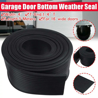 5 Meters 4'' Car Garage Door Bottom Weather Seal Stripping Replacement Kit 1/4" T-End For 16' Wide Doors