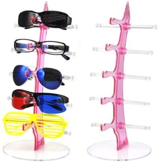 5 Paar Acryl Zonnebril Rack Lenzenvloeistof Houder Stand/Brillen Houder Stand Voor Thuis Of Bril Winkel Display 5 paar- rood