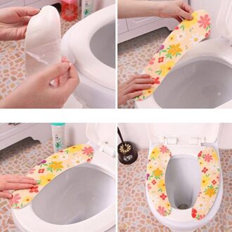 5 Paar Badkamer Wc Zitkussen Cartoon Stijl Sticky Washroom Warmer Wasbare Gezondheid Toilet Seat Deksel Cover Pads (Willekeurige kleur