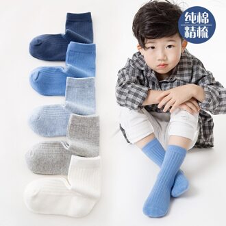 5 Paar/partij Kids Sokken Katoen Made Meisjes Jongens Effen Kleur Streep Patroon Sokken Voor Lente En Herfst Kids Student Sokken 3-5 year