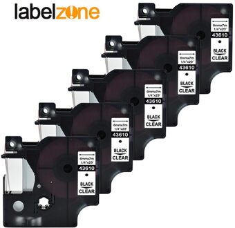 5 Pack 43610 6mm * 7 m zwart op helder compatibel Dymo D1 6mm label printers D1 43610 voor dymo label manager LM160 LM280 label maker