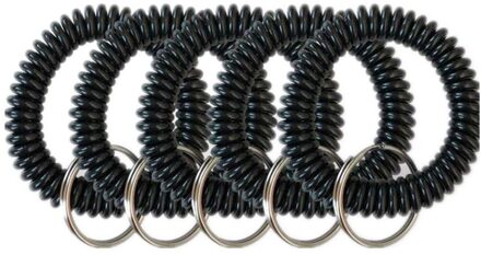 5 Pack Plastic Rekbaar Lente Spiraal Pols Sleutel Coil Pols Band Sleutelhanger Sleutelhangers Voor Outdoor Sport Yoga Sauna zwembad zwart
