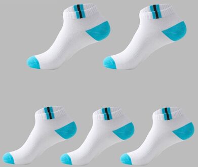 5 Pairs Ademend Katoen Mannen Korte Deodorant Heren Herfst Zomer Sokken Klassieke Patchwork Mesh Mannelijke Sokken Meias Eu 39-42 blauw
