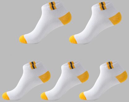 5 Pairs Ademend Katoen Mannen Korte Deodorant Heren Herfst Zomer Sokken Klassieke Patchwork Mesh Mannelijke Sokken Meias Eu 39-42 geel
