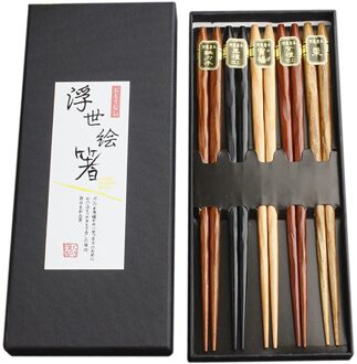 5 Pairs Japanse Herbruikbare Eetstokjes Natuurlijke Beuken Eetstokjes Chinese Set Hout