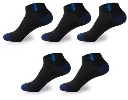 5 Pairs Mannen Sokken Set Katoenen Sokken Mesh Ademend Basketbal Sokken Winter Zomer Sport Grappige Ankle Korte Sokken Big Size 44 47 52-zwart