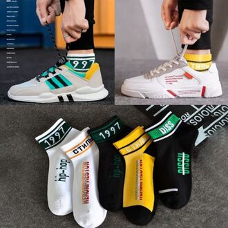 5 Pairs Mannen Sokken Set Katoenen Sokken Mesh Ademend Basketbal Sokken Winter Zomer Sport Grappige Ankle Korte Sokken Big Size 44 47 Fashion C