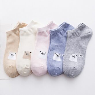 5 Pairs Mode Dier Ijsbeer Vrouwen Katoenen Sokjes Leuke Kawaii Comfortabele Grappige Boot Sokken Casual Artoon Sokken