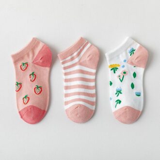 5 Pairs Pack Cartoon Fruit Bloemen Gedrukt Sokken Vrouwen Set Enkel Korte Katoen Casual Mode Straat Grappige Kawaii Vrouwelijke Sox A 3 pairs