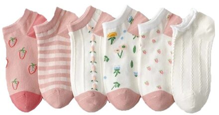 5 Pairs Pack Cartoon Fruit Bloemen Gedrukt Sokken Vrouwen Set Enkel Korte Katoen Casual Mode Straat Grappige Kawaii Vrouwelijke Sox willekeurig 5 kleuren
