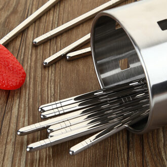 5 Pairs Rvs Sliver Eetstokjes Chinese Herbruikbare Antislip Keuken Servies Sets